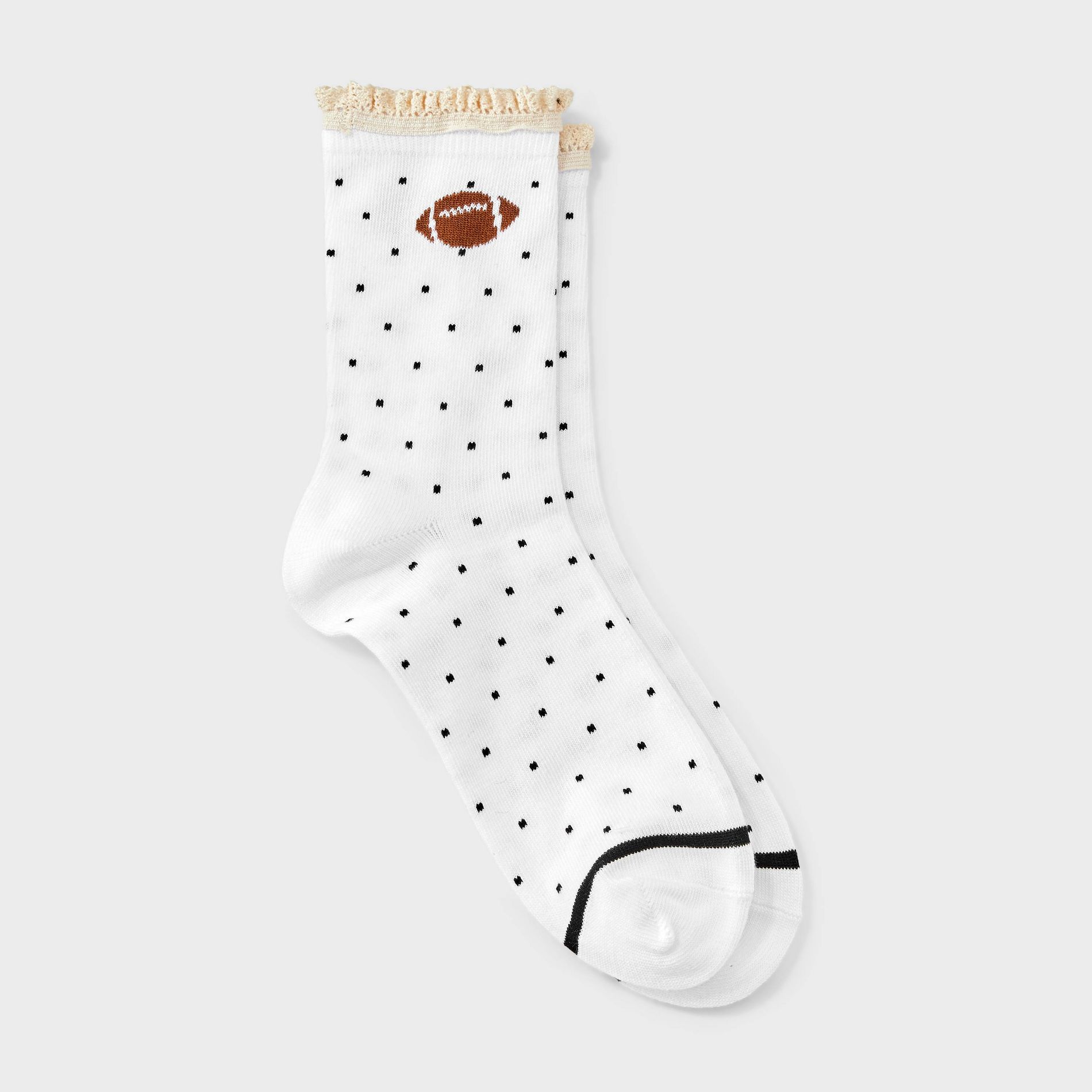 Women's Game Day Polka Dot Lace Mid Crew Socks - Wild Fable™ Black 4-10