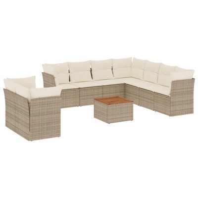 vidaXL Patio Sofa Set with Cushions Outdoor Furniture 10 Piece Poly Rattan - Beige and Cream