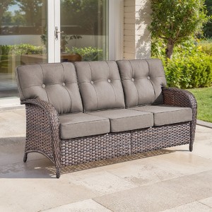 Belord 75" Outdoor Sofa PE Wicker Patio Couch, Patio Furniture Sofa Couch with Deep Seat and Olefin Cushion Cover for Porch Balcony Deck - 1 of 4