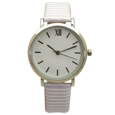 Olivia Pratt Stripped Pastel Colors Faux Leather Women Watch
