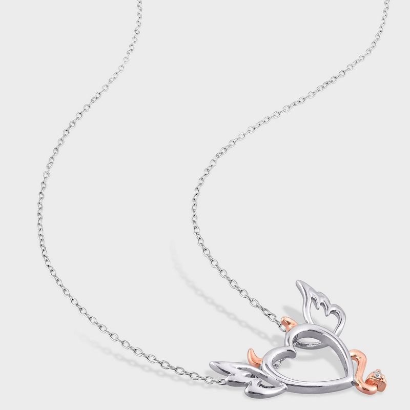 0.01 CT. T.W. Diamond Devilish Heart Chain Necklace in Pink Rhodium Plated and Sterling Silver - White, 3 of 4
