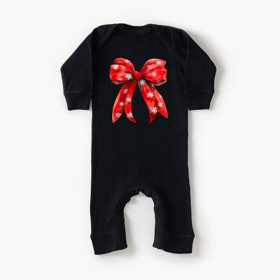 The Juniper Shop Coquette Christmas Snowflake Bow Baby Romper