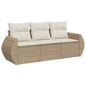 vidaXL Garden Sofa Set Beige Poly Rattan and Powder-Coated Steel 3-seater - 1 of 4