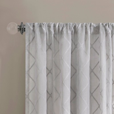 Gray Diamond Embroidered Sheer Rod Pocket Curtain Panel