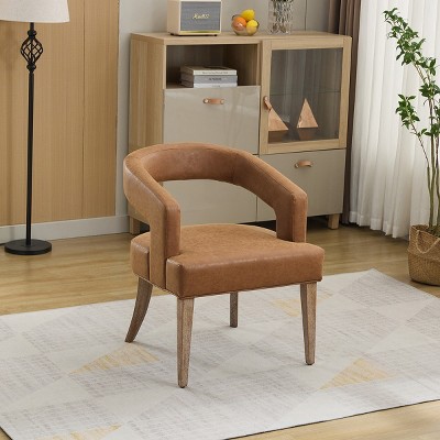 Accent Chair,Modern Barrel Open Back Accent Chair With Wooden Legs,Accent Armchair,Accent Chair For Living Room-Cuddlewood