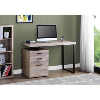 Transitional Taupe Wood Home Office Desk with Filing Cabinet