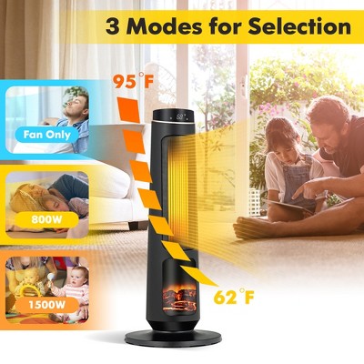 Black Ceramic Electric Space Heater with Thermostat and 3D Flame