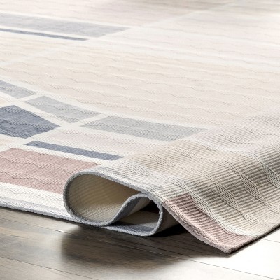 Ivory and Beige Geometric Washable 8' x 10' Area Rug