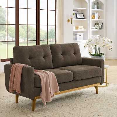 APRILSOUL 67.7" Wide Mid-Century Modern Upholstered Tufted Loveseat Sofa With Wooden Legs