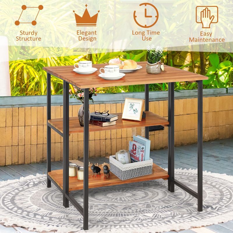 Costway Patio Acacia Wood Folding Dining Table Storage Shelves Garden Deck, 5 of 11