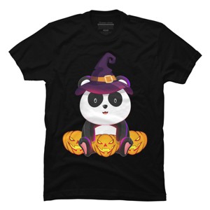 Men's Design By Humans Cute Panda Mock up Witch With Jack O Lantern Halloween T-Shirt By thebeardstudio T-Shirt - 1 of 4