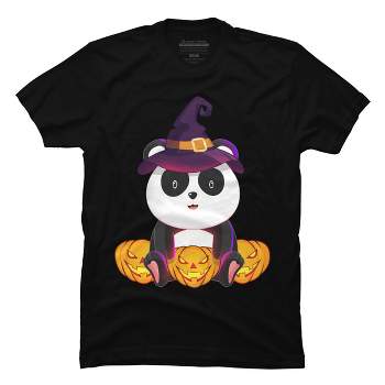 Men's Design By Humans Cute Panda Mock up Witch With Jack O Lantern Halloween T-Shirt By thebeardstudio T-Shirt