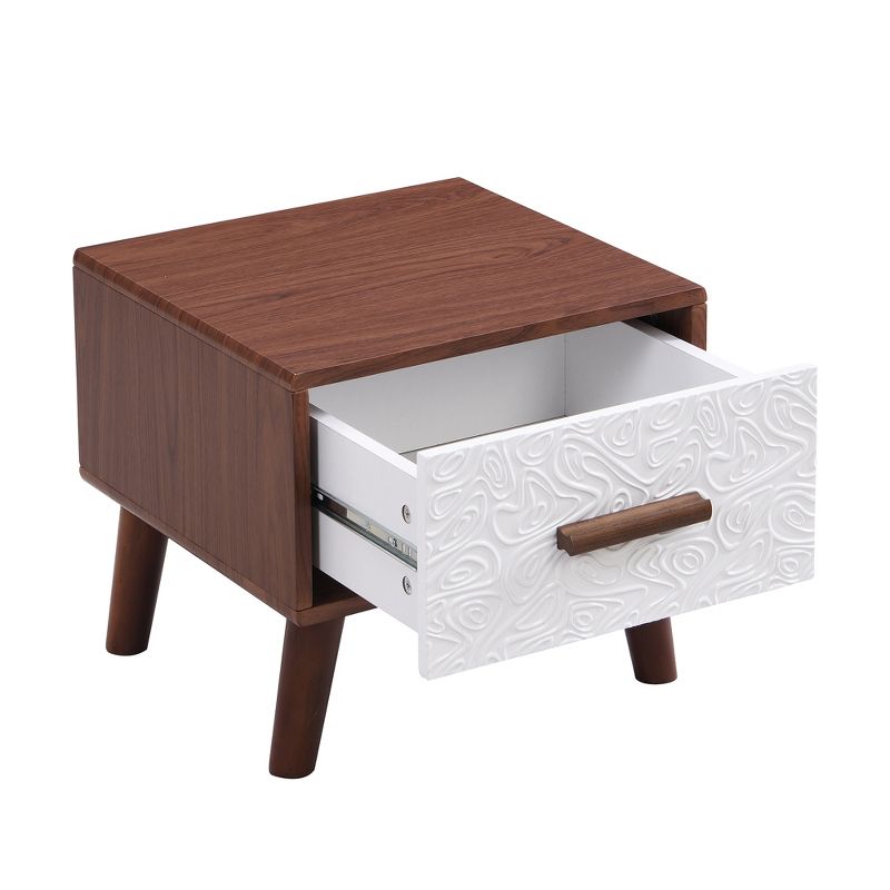 Square End Table Adorned with Embossed Patterns for Living Room, Brown+White - ModernLuxe, 4 of 9