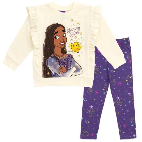 Disney Wish Asha Star Little Girls Fleece Sweatshirt and Pants Set White Purple 6