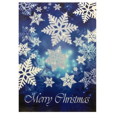 Blue and White Snowflakes Merry Christmas Garden Flag