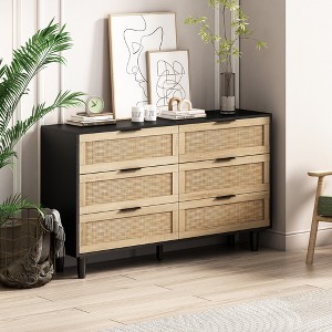 6-Drawer Rattan Dresser for Living Room and Bedroom, Natural - ModernLuxe - 1 of 4