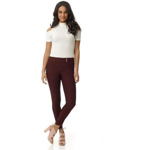 Rekucci Women's Pull-On Slim Ankle Pants with Faux Snaps – Stretch Comfort Waistband & Chic Office Style - Brick, 4 - 1 of 4
