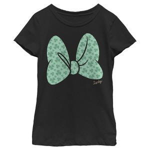 Girl's Mickey & Friends Bow Tie With Clovers T-Shirt - 1 of 4