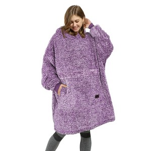 Catalonia Women's Blanket Hoodie Sweatshirt, Cozy Comfortable Fluffy Soft Fleece Lounging Pullover, Warm Fleece Hooded with Pockets Gift for Adult - 1 of 4
