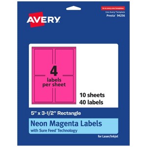 Avery Neon Magenta Paper Labels, 5" x 3.5" Rectangle - 1 of 4