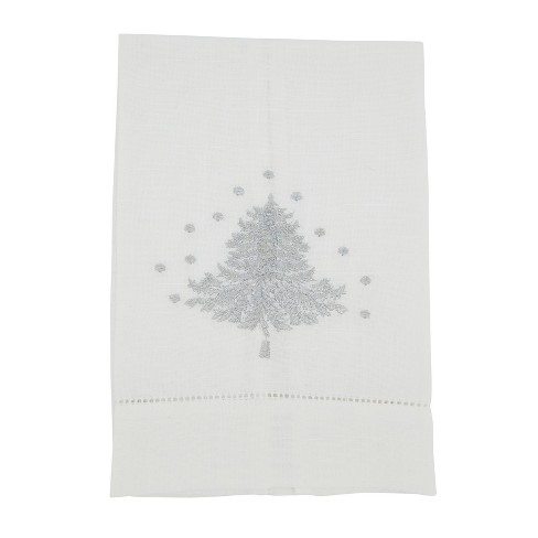 Saro Lifestyle XM503.S1422 14 x 22 in. Holly Jolly Embroidered Christmas Tree Guest Towel Silver - Set of 4