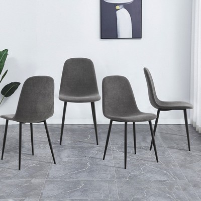 Set of 4 Modern Medieval Style Restaurant Cushioned Side Chairs with Black Metal Legs