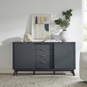 Fluted Dresser with 4 Drawers, 60" Modern Chest with Sliding Doors & Faux Marble Top, Wood Storage Organizer for Bedroom, Living Room - 1 of 4