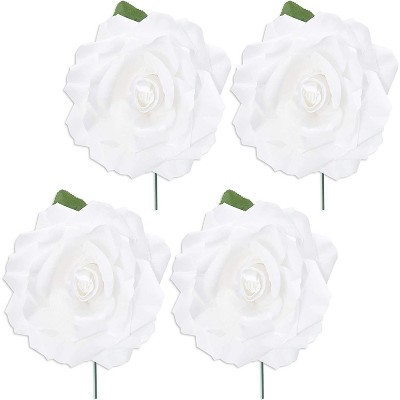 4 Pack Artificial Fake Silk Rose Flower Heads for Wedding Decoration, Bridal Bouquet, Home Decor - White