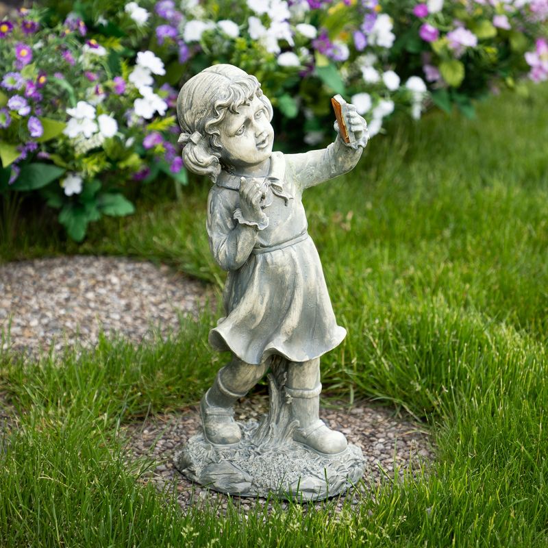 Northlight 18" Distressed Gray Girl with Cell Phone Solar Powered LED Lighted Outdoor Patio Garden Statue, 2 of 7