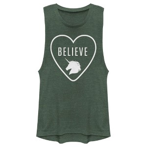 Junior's Lost Gods Believe Unicorn Heart Festival Muscle Tee - 1 of 4