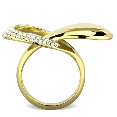 Slickblue Women's IP Gold Ring, Stainless Steel, Crossover Band Design, Clear Synthetic Crystal, size 5-10