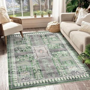 Washable Vintage Rug, Non-Slip Non-Shedding Carpet, Low Pile Floor Covering, Foldable Floral Print Soft Mat for Playroom, Bedroom Living Room - 1 of 4