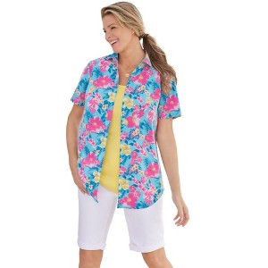 Woman Within Women's Plus Size Petite Perfect Short Sleeve Shirt - 1 of 4