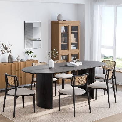 SpassWay 30"H Fashion Oval Wood Dining Table Kitchen Table Conference Table Gathering Table with Double Pedestal Black/Walnut/Natural Wood