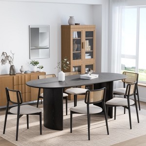 SpassWay 30"H Fashion Oval Wood Dining Table Kitchen Table Conference Table Gathering Table with Double Pedestal Black/Walnut/Natural Wood - 1 of 4