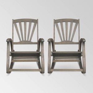 Sunview 2pk Acacia Wood Recliner Rocking Chairs: Patio Seating, Weather-Resistant - Christopher Knight Home - 1 of 4