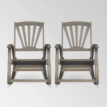 Sunview 2pk Acacia Wood Recliner Rocking Chairs - Gray - Christopher Knight Home