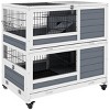 Indoor 2 Tier Rabbit Hutch on Wheels with Removable Trays Openable Top and Ramps,Wooden Bunny Cage for 1 to 2 Rabbits - LAOTIES - 3 of 4
