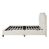 Okak Elegant King Velvet Platform Bed Frame with Upholstered, Ruched Button Tufted Headboard Wood Slats No Box Spring Needed Easy Assembly, White - 3 of 3
