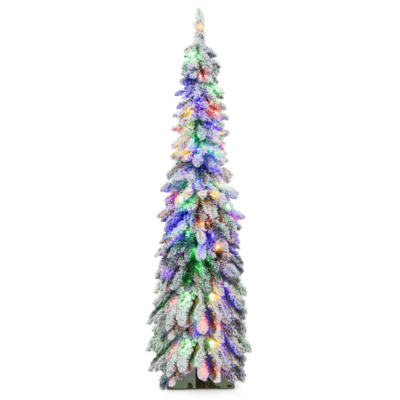 Costway 4 FT/5FT/6FT Pre-Lit Slim Christmas Tree Flocked Xmas Decoration 11 Modes 100 LED Lights, 1 of 13