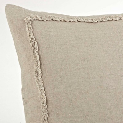 20" Beige Linen Ruffled Square Throw Pillow