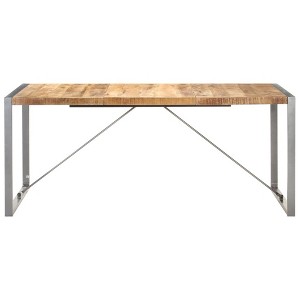 vidaXL Dining Table - Rectangular Solid Rough Mango Wood Table with Steel Legs, Simple Assembly Required, Brown and Gray, 70.9"x35.4"x29.5" - 1 of 4