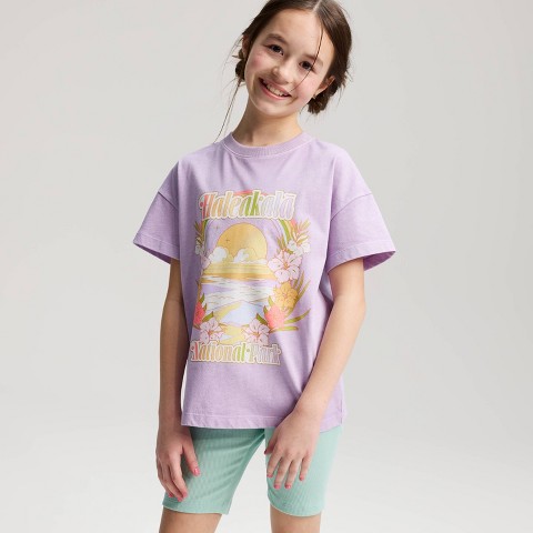 Cat & Jack Girls' Short Sleeve Oversized Graphic T-Shirt - Cat & Jack™ Lilac Purple M