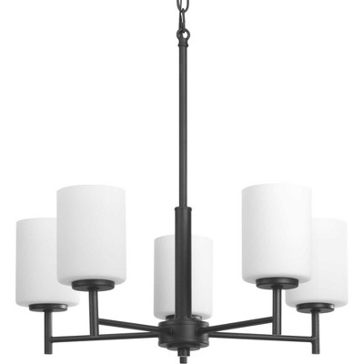 Polished Nickel 5-Light Chandelier with White Glass Shades