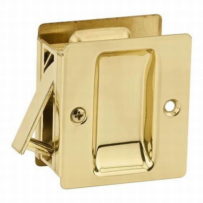 Kwikset Notch Hall & Closet 1.375 Inch Sliding Door Pocket Pull, Polished Brass, 1 of 2