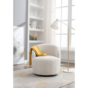 Akoasm Soft Swivel Accent Barrel Sofa & Chair With Metal Black Powder Coating Ring For Living Room, Office & Bedroom-Ivory - 1 of 4