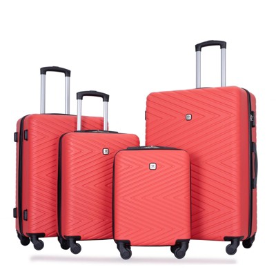 SEVOBAL Luggage 4 Piece ABS Lightweight Suitcase Set with TSA Lock Rotating Wheels for Travel, Red, 20.2"*11.5"*30.15"