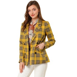 INSPIRE CHIC Women's Casual Fit Notched Lapel Double Breasted Plaid Formal Blazer - 1 of 4