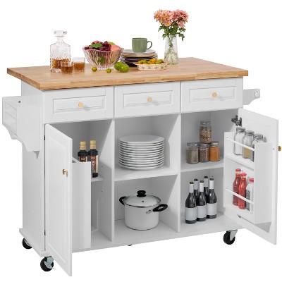Finnhomy 53.2'' Large Rolling Kitchen Island with Drop Leaf
