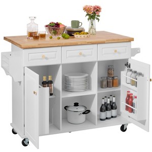 Finnhomy 53.2'' Large Rolling Kitchen Island with Drop Leaf - 1 of 4